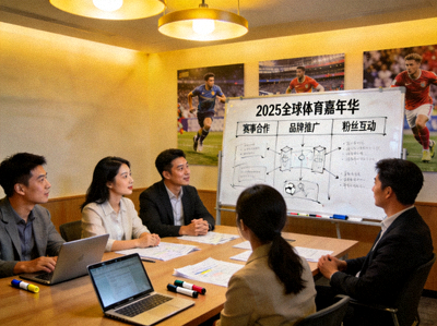 团队在会议室策划大型体育营销活动蓝图
